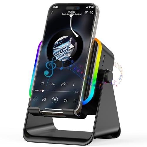 Wireless Induction Portable Bluetooth Speaker - 5 in1 Bluetooth Speaker Phone Stand with Colorful Ambient Light 360° Rotation Compatible with Most Phones - Unique Birthday Gift for Men Women Adults