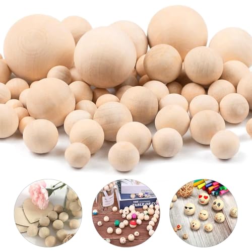 100 Stück Holzkugeln Ohne Loch 10mm bis 30mm Runde Holzkugel Natürliche Lose Spacer Perlen Unlackiert Naturholz Holzperlen Bastelperlen für DIY Schmuck Herstellung zum Basteln
