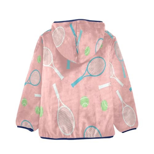 Tennis Rackets and Balls Toddler Fleece Jacket Girl Boys Hooded Fleece Jacket Coat Warm Outwear Zip-up 3-10T2