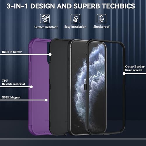 Image of SunStory Compatible with iPhone 11 Pro Max Case with HD Screen Protector, 3-Layer Heavy Duty Full-Body Cover,3 in 1 Hybrid Protective Case for iPhone 11 Pro Max 6.5 inch,Purple