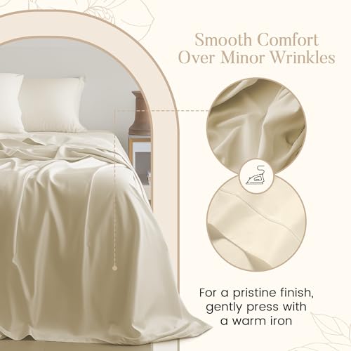 King Sheets Deep Pocket King Sheet Set,100% Cotton Bed Sheets, 800 Thread Count 4 PC Sateen Weave Luxury Bedding Sheet & Pillowcase Sets, Soft & Comfy Naturally Cool, No Pill Machine Washable- Ivory