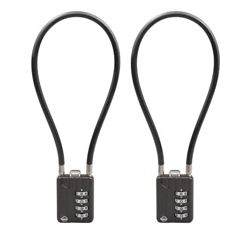 SISAV Cadenas à combinaison à 4 chiffres avec câble robuste de 30cm/12pouces pour casier de gymnase scolaire,casque,classeurs,boîte à outils,valise,sac à dos,noir gun 2 Pièces