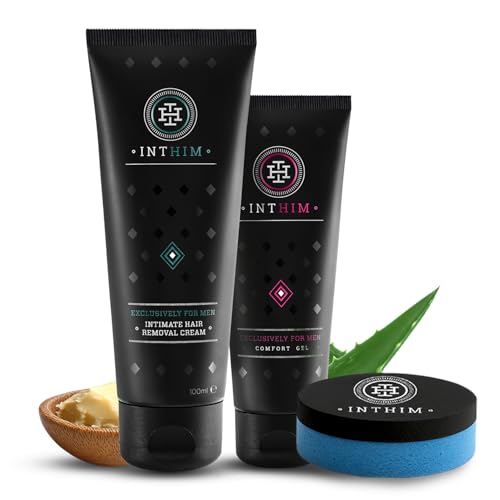 IntHim Enthaarungscreme Intimbereich Männer Doppelpack – Sanfte, gründliche Haarentfernungcreme ohne Rasur + DermaClean Pro Schwamm + Männer After Shave IntHim Enthaarungscreme Intimbereich Männer Doppelpack – Sanfte, gründliche Haarentfernungcreme ohne Rasur + DermaClean Pro Schwamm + Männer After Shave