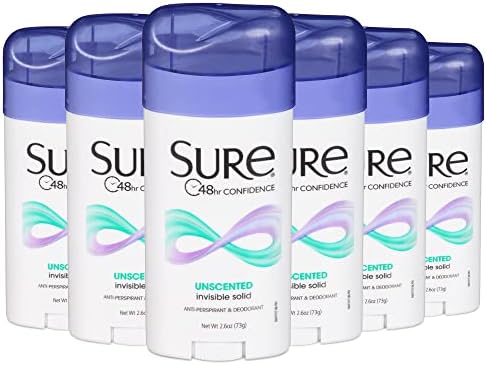 SURE, Antiperspirant Deodorant, Solid, Unscented, 2.6 Ounce (Pack of 6)