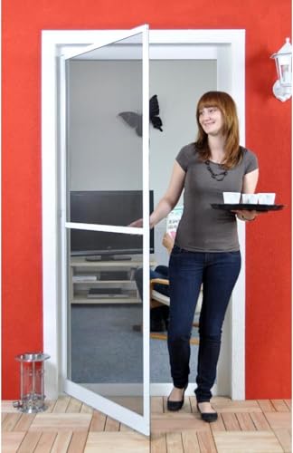 Premium Slim PLUS Fliegengitter für Tür bis max. 93 x 203 cm | mit Fiberglasgewebe - Profi Insektenschutz - 100 cm x 210 cm weiß