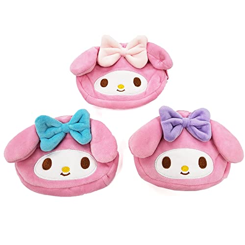 My Melody Coin and Card Purse - Cute Character Design, Random Ribbon Color (Pink/Blue/Purple), Plush Material, Zip Closure - Compact Wallet for Women & Girls - Cash & Card Organizer