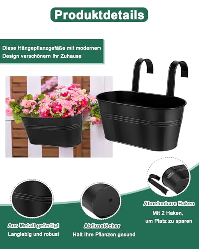 Image of 11 Inch Railing Planter Box, 3 Pack Metal Hanging Planters with Hooks