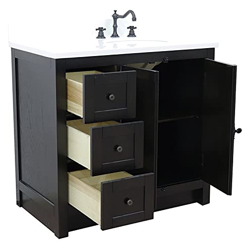 Plantation 37" Vanity With Right Oval Sink In Brown/White Quartz Stone #TOP5