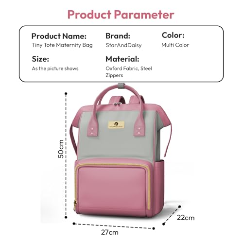 Image of StarAndDaisy Diaper Bag / 30L Lightweight Diaper Bag for Mothers for Travel with 3 Insulated Bottle Pockets /Baby Bag for Mother Travel & Maternity Bag for Baby - Pink Grey