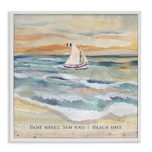 Boat Waves Sun Rays Beach Days, 24 x 24 Inch Framed Giclée Print