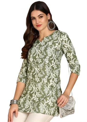 Image of Women's Short Kurti in TopsTunic Rayon Cotton Blend | Ladies Ethnic Tunic