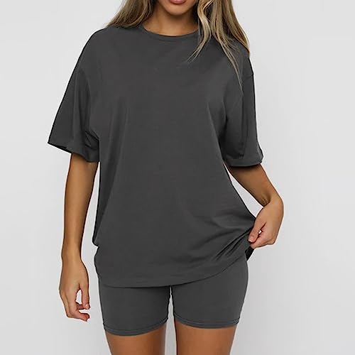 Conjuntos femininos de 2 peças, plus size, túnica de manga curta e shorts de motociclista colado ao