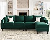 Belffin Convertible Sectional Sofa Velvet L Shaped Couch 4 Seat Sectional Sofa Reversible Sectional Sofa with Chaise Velvet Green…