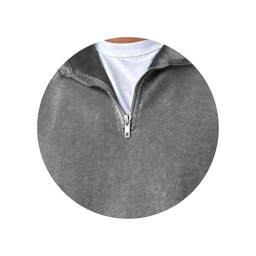 Men's Washed Vintage Quarter Zip Lightweight Hoodie Stand Collar Long Sleeve Pullover with Pockets3