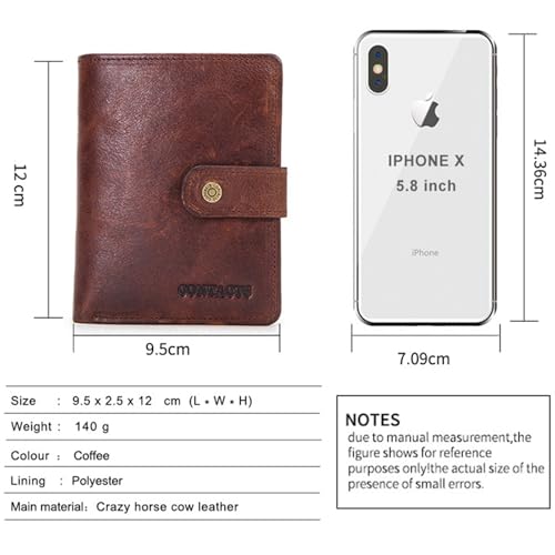 Men's Bifold Wallet with Hasp Snap Zipper Closure Leather RFID Protection, 12 Card Slots, 2 Bill Compartments, Coin Pocket for Daily Use (Cyan)2