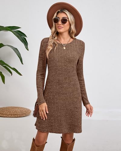 Riyiper 3 Pack Women's Long Sleeve Sweater Tunic Dresses - Loose Fitting Knit Crew Neck for Casual Fall Winter3