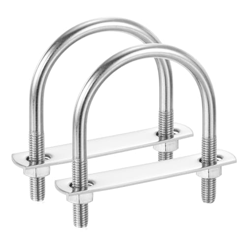 Image of PATIKIL Round U-Bolts, 2 Pcs 2.48 inch(63mm) Inner Width 90mm Length M8 with Nut Plate Washer 304 Stainless Steel Round Bend U-Bolts for Boat Trailer Axle Sailboat