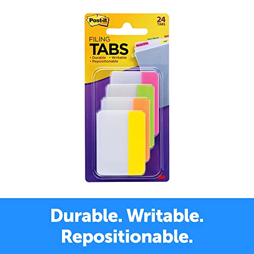 Post-it® Durable Tabs, 2\" x 1 1/2\", Assorted Colors, 6 Flags Per Pad, Pack Of 4 Pads