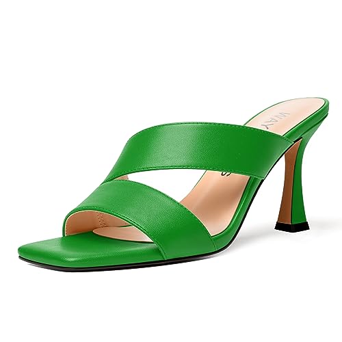 WAYDERNS Womens Solid Slip On Square Toe Night Club Matte Casual Spool High Heel Sandals 3.3 Inch - Main Image