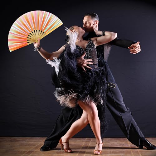 Image of Maitys Large Rave Fan Folding Handheld Fans 13'' Clap Fans for Line Dancing Clack Fan Holographic Festival Accessory for Martial Art Gift Performance, Includes 2 Pouch