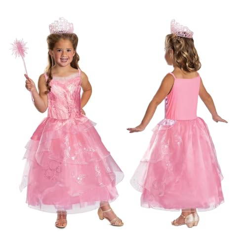 Disfraz de Glinda de Wicked infantil para fiestas de cumpleaños y juegos de magia