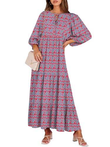 Image of ANRABESS Womens Boho Floral 3 /4 Puff Sleeve Maxi Dress