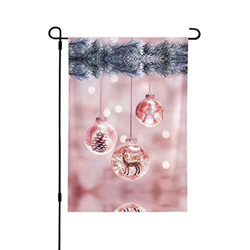 Sfera di Natale rosa 30,5 × 40,5 cm bandiere da giardino per esterni, bandiere a doppia faccia, per tutte le stagioni e le vacanze