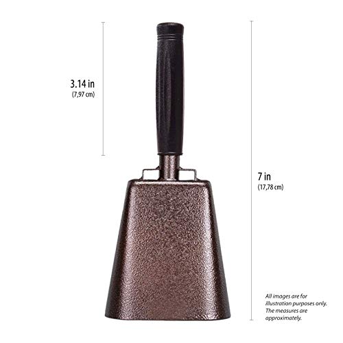 7 In. Steel Cowbell/Noise Makers With Handles. Cheering Bell For Sporting, Football Games, Events. Large Solid School Hand Bells. Cowbells. Percussion Musical Instrument. Cow Bell Alarm (Copper) #TOP2