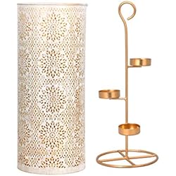 Lamparas Arabes En Mendoza Farol portavelas Oriental de Metal - Candelabro para el jardín - Decorativo para la Mesa - Amelle Blanco - transmite Buen Ambiente - Pasa un Buen rato en el jardín