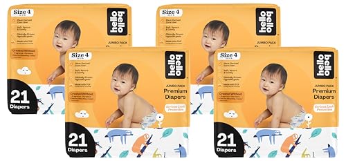 Image of Hello Bello Premium Baby Diapers Size 4 I 21 Count of Disposeable, Extra-Absorbent, Hypoallergenic Baby Diapers with Snug and Comfort Fit I Sleepy Sloth (Pack of 4)