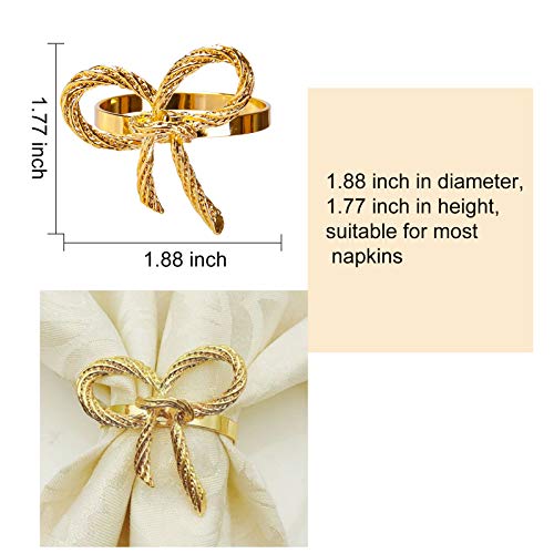 Napkin Rings Set of 6, Gold Napkin Rings Bowknot Napkin Buckles Holder for Wedding Dinner Party Table Decoration Receptions Christmas Family Gatherings