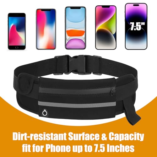 JIEYAO Laufgürtel für Handy, Ultraleichte Hüfttasche Wasserdicht Bauchtasche Elastischer Lauftasche Jogging Verstellbare Handytasche Sportgürtel Herren Damen Running Belt für Joggen Fitness (Schwarz)