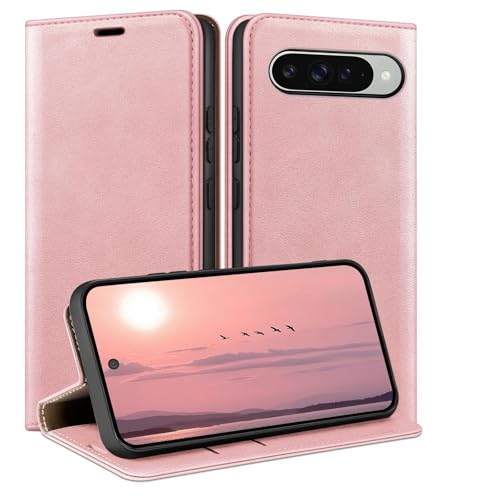 Étui Google Pixel 10 Portefeuille en Cuir Or Rose Idéal pour Voyager Léger