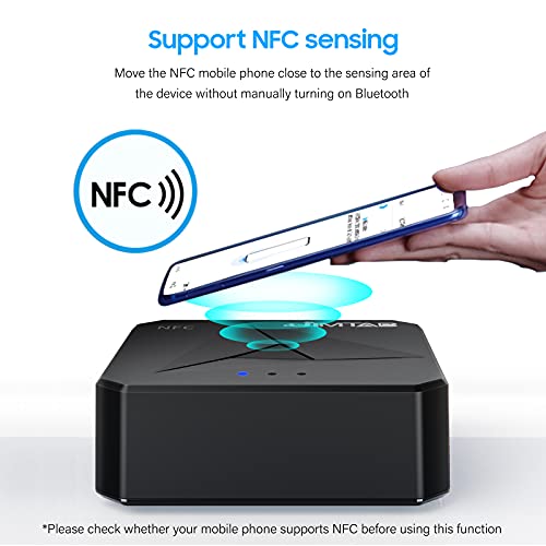 Image of JIMTAB Bluetooth Transmitter Receiver Adapter 5.1 Portable HiFi Wireless Audio AUX Adapter Built-in Microphone NFC for Projector Car TV Speaker Phone Bluetooth Headphone (Space Black)