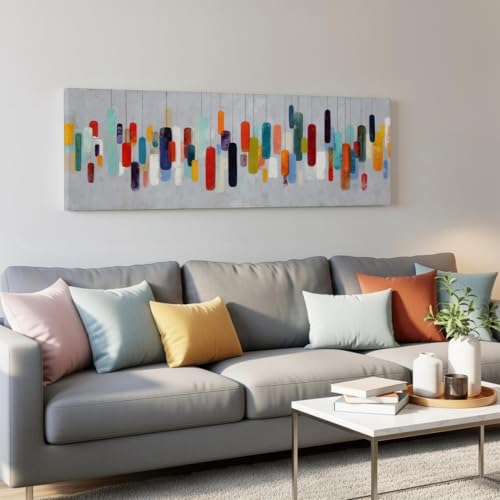 Tableau abstrait à rayures en impression encadrée grand format style Mid-Century - 2