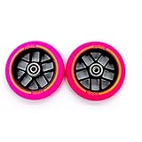Diámetro 110mm, Grosor 24mm. Nokaic Pack de 2 Ruedas Profesionales para Patinete Scooter Freestyle, 110 mm Diámetro, Goma Fucsia, Core Negro