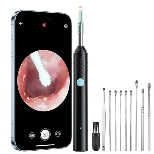 Earo Oreille - Earo Vision 2.0 2026 Nettoyeur Oreille Camera Connecte Compatible Smartphones Tablettes Adultes Enfants (Noir + ensemble de 9 pièces)