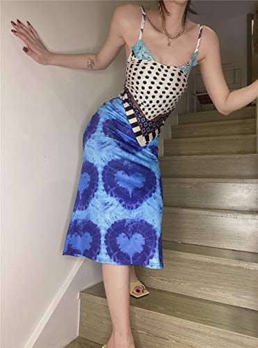 Women's E-Girl Bohemian Midi Skirt Y2K High Waist Printed A-Line Skirts Summer Party Long Pencil Skirts Dress For Women (Blue#2, M) #TOP1