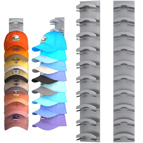 Hat Organizer for Baseball Caps 2Pack, Hat Rack for Wall with Strong Adhesive Hold up to 20 Hats...