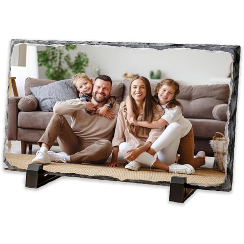 Personalised Photo Slate Plaque Custom Picture Gift on Natural Rock Stone Multiple Shapes & Sizes Unique Photo Frame for Anniversary Birthday & Special Occasions (Rectangle)