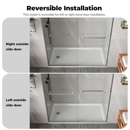 Image of Framed Shower Door 44-48 inch Wx72 inch H - Glass Shower Door, Aluminum Full-Frame, Double Sliding Shower Glass Door, 8mm Tempered Glass, Brushed Silver, Easy-Clean