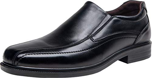 Jousen Men's Loafers Leather Formal Classic Dress Shoes Square Toe Slip On Shoes (10.5,Black)