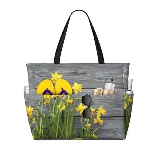 Bouquet of Daffodils Printed Beach Tote Bag, Reusable Should