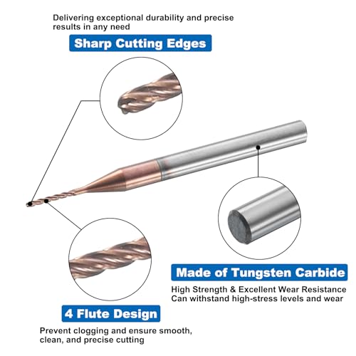 Image of HARFINGTON Ball Nose End Mill 4 Flute 1 /32 inch Diameter 1 /8 inch Shank Tungsten Carbide Tail Coated Spiral CNC Router Bits 1 /4 inch Cutting Length Single End Ball for Carving Engraving Grinding