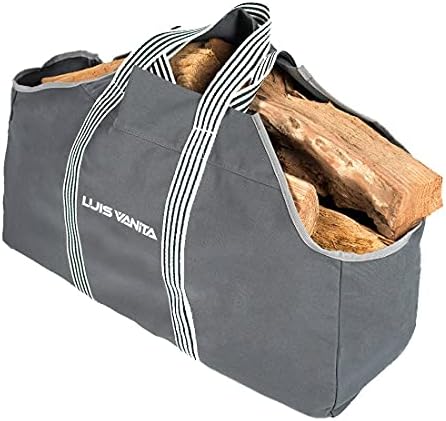 Luisvanita Firewood Carrier Bags Waxed Canvas Log Carrier Holders Camping Tote Firewood Storage Bag for Outdoor & Indoor Fireplace Wood Carrier with Handles (Grey) Gray