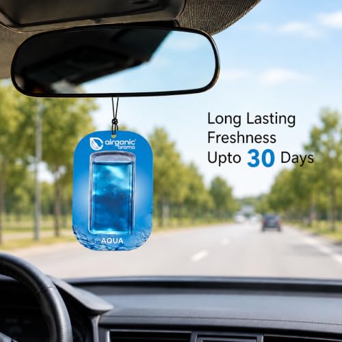 Image of AIRGANIC Aroma Gel Hanging Car Air Freshener Pack of 3 | Fresh Aqua, Musky & Citric Lemon | Long-Lasting Car Perfume | Membrane Gel Freshener | Up to 30 Days Freshness | 22.5ml | Car accessories 2026