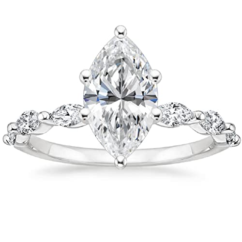 ERAA Jewel 2.0 CT Marquise Colorless Moissanite Engagement Ring, Wedding Bridal Ring Set, Eternity Silver Solid 10K 14K 18K Gold Diamond Solitaire Prong Set Anniversary Promise Gifts for Her