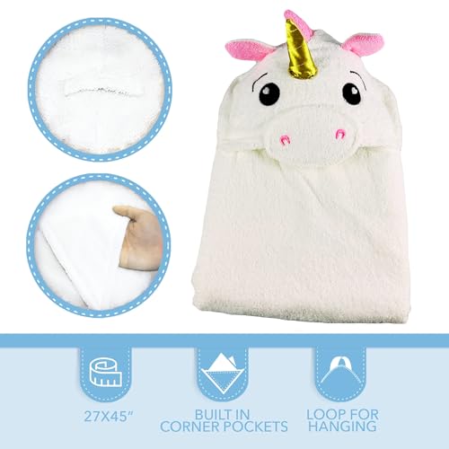 Image of SoapSox Hooded Towel & Slipper Set for Kids - Soft Cotton Towel w /Hand Pockets + Matching Slippers - 27x45 inch Gift Set