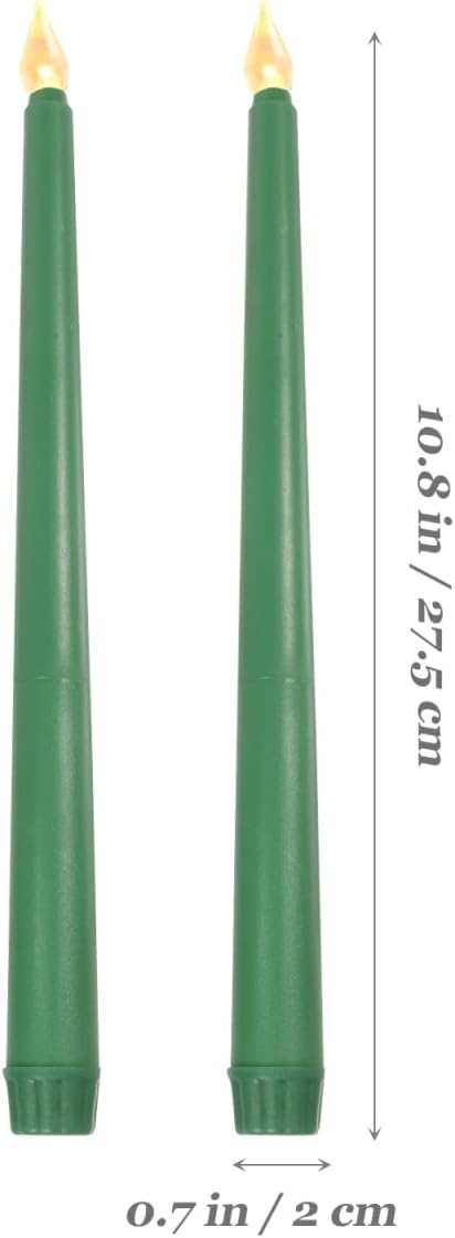 Angoily Flameless Ivory Taper Candles Flickering, Green Real Wax Led Flameless Taper Candles, Battery Operated Led Warm 3D Wick Light Window Real of 6, Christmas Home Wedding Decor