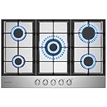 GASLAND GH2705SS1FC 76 cm Recessed Stainless Steel Gas Hob, 5 Burners, LPG or Natural Gas, Wok Burner, 10400 Watts